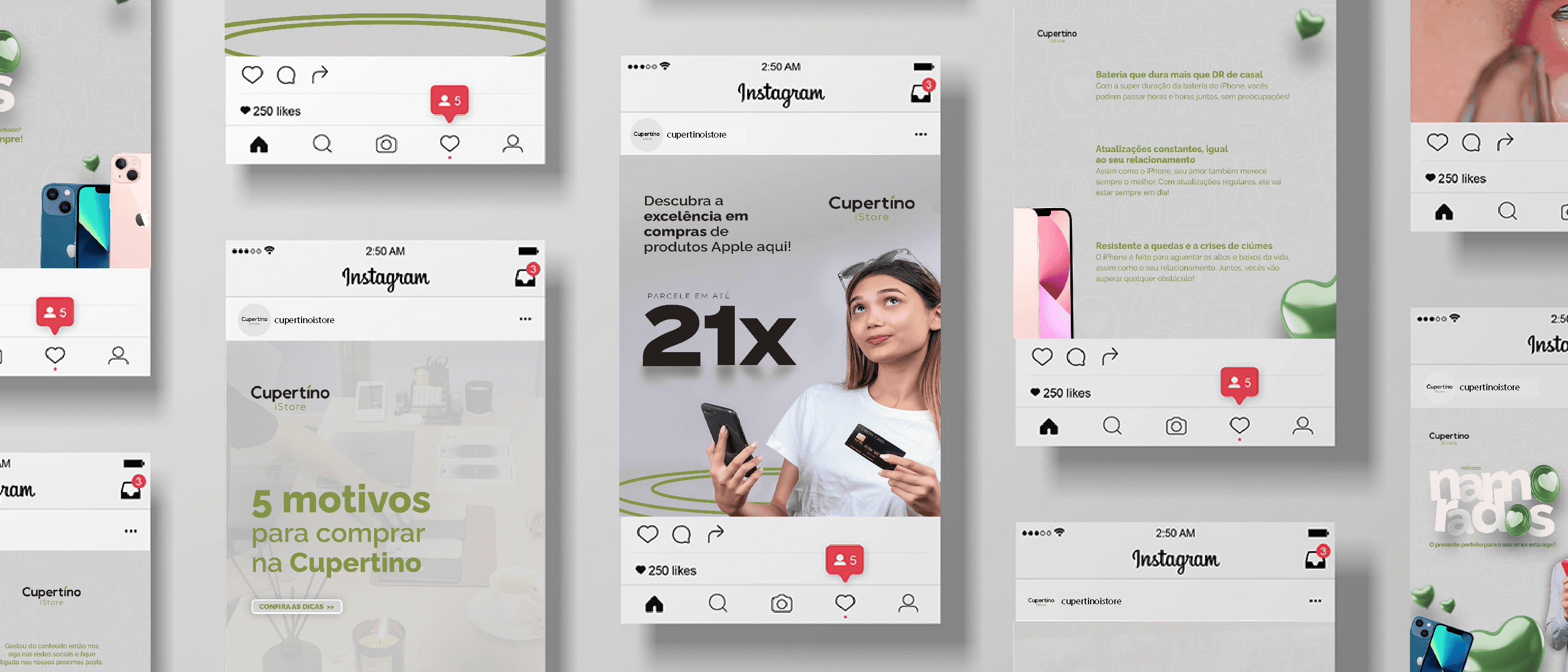 Posts de Instagram da Cupertino iStore com produtos Apple